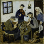 סנדלרים מתקנים נעליים ולצידם נער מנגן בכינור