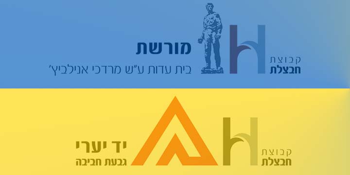 הלוגואים של מורשת,יד יערי וחבצלת על רקע דגל אוקראינה